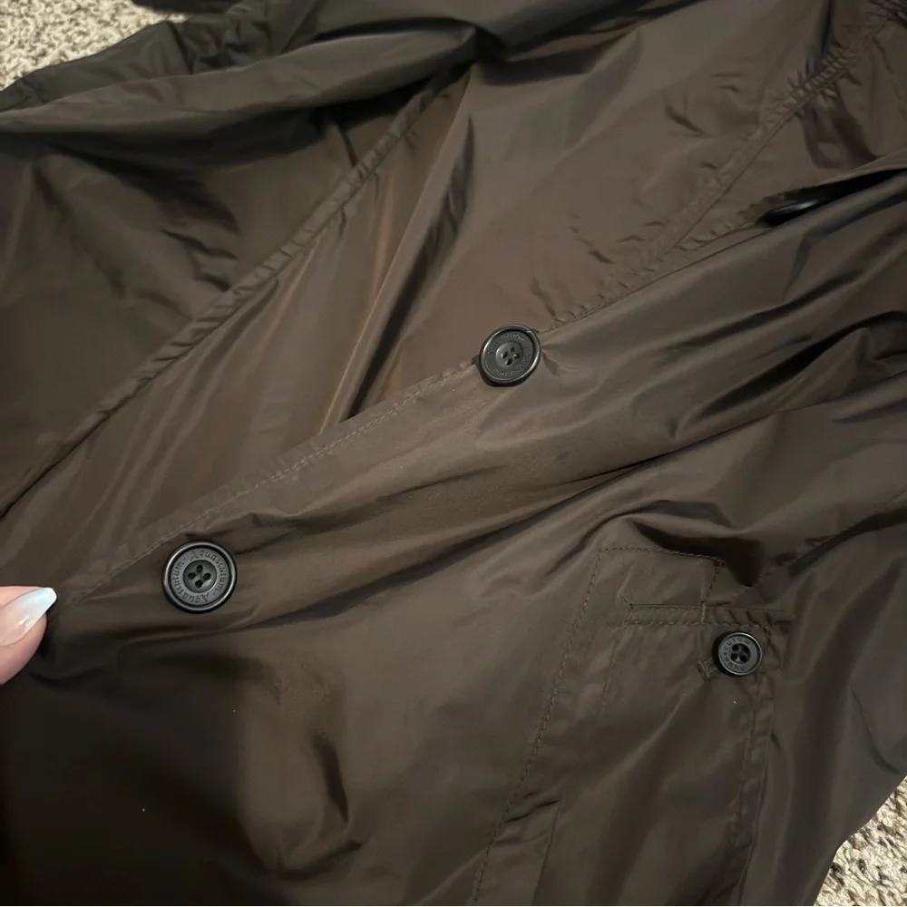 Aquascutum London Brown Long Packable Hooded Rain Coat Womens Size Small - Picture 14 of 15